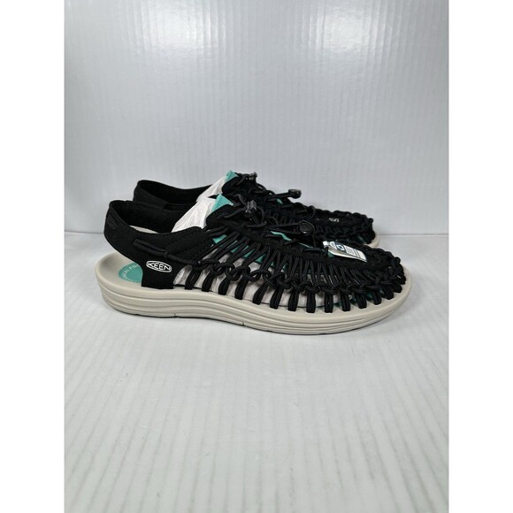 Size 10.5 Keen Uneek Black Tan Bright Aqua Mens Sport Sandals Shoes NEW